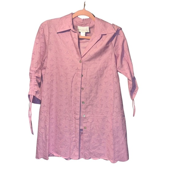 2 pc Susan Graver Lilac Adjustable 3/4 Sleeve Eyelet Embroidery Top and Tank - Picture 1 of 12
